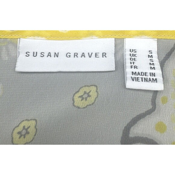Susan Graver Women’s Poncho Blouse Yellow Gray Paisley Floral Sheer Boho Sz S - Picture 7 of 10